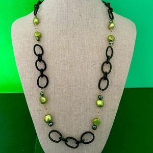 36” YG plated SS coil necklace with Pearls and Clasp